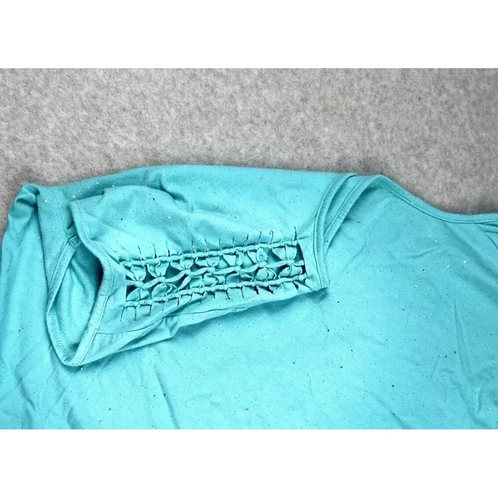 Justice Girls 18/20 Blue Glitter Short Sleeve Crewneck Top Back to School